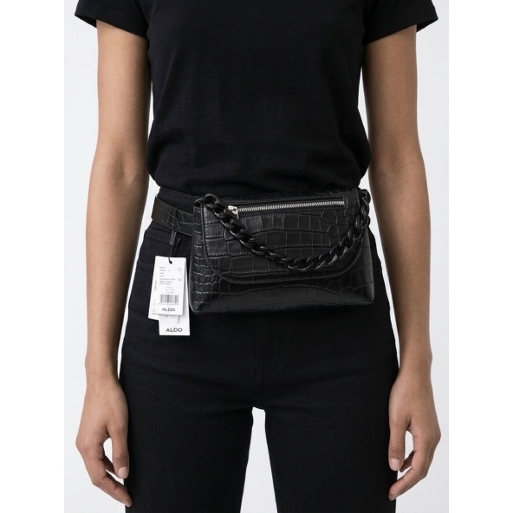 goth emo punk whimsygoth   Glam Rave elegant Faux Black Croc Crossbody Belt Bag